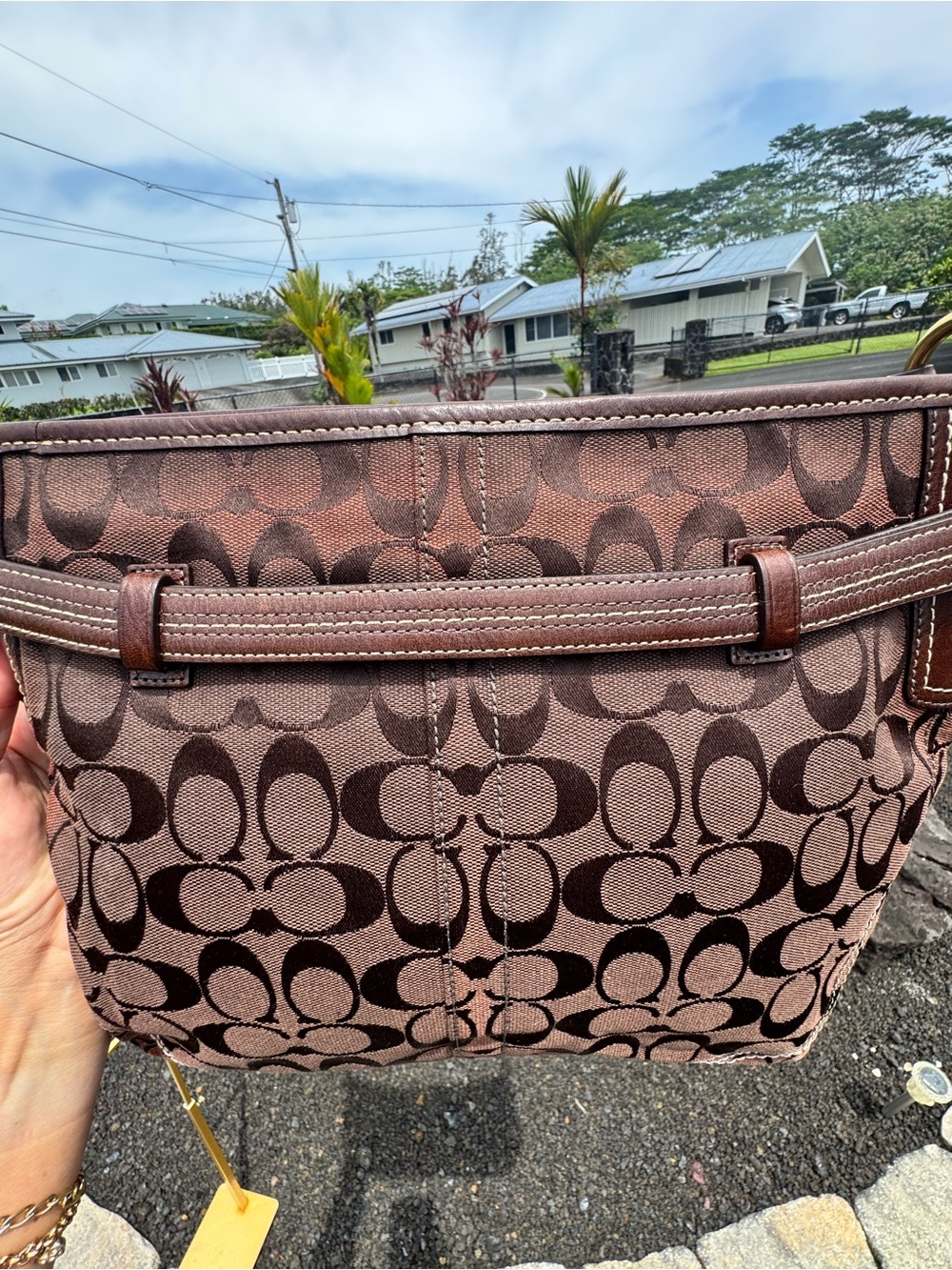 Coach Signature Buckle Hobo Shoulder Bag Brown Jacquard Pink Lining 2008 - Picture 10 of 16